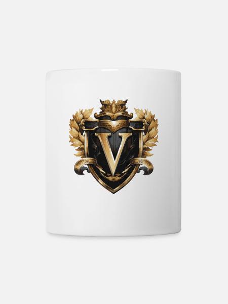 V Buchstabe Logo Krone - Tasse - Weiß