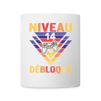 Level 14 Freigeschaltetes Geschenk 14 Jahre alter Gamer Geek Lustig - Tasse - Weiß - Vorne