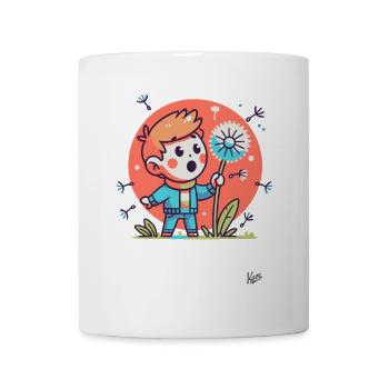 Garçon, émerveillé par un pissenlit - Mug blanc - blanc - Devant