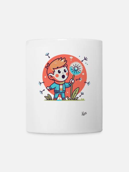 Garçon, émerveillé par un pissenlit - Mug blanc - blanc