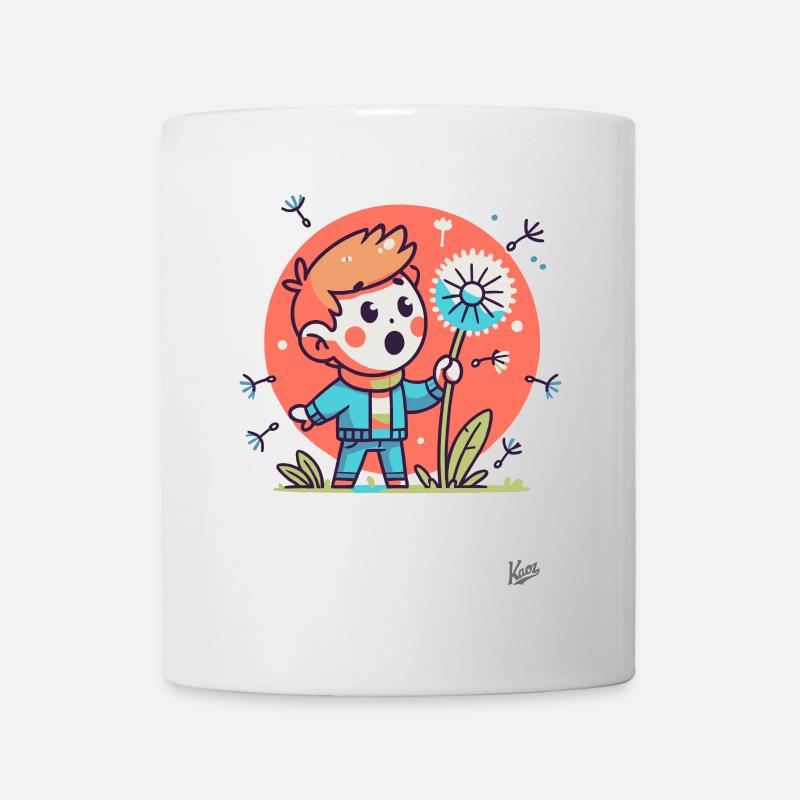 Garçon, émerveillé par un pissenlit - Mug blanc - blanc