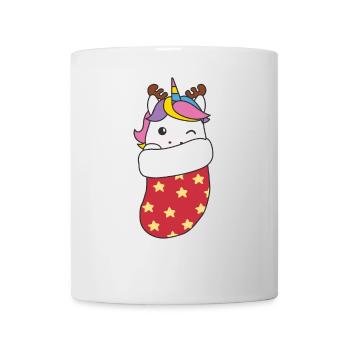 Süße Einhörner in Weihnachtssocke zu Weihnachten - Tasse - Weiß - Vorne