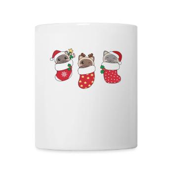 Süße Siamkatzen in Weihnachtssocke zu Weihnachten - Tasse - Weiß - Vorne