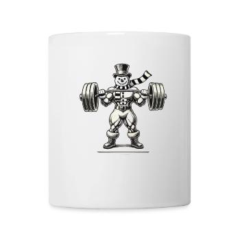 Bonhomme de neige fort avec haltérophilie - Mug blanc - blanc - Devant