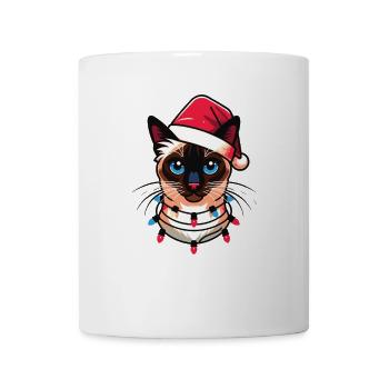 Christmas Hat Christmas Fairy Lights Siamese Cat - Mug - white - Front