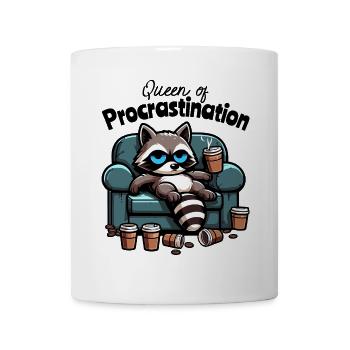 Queen of Procrastination – Raccoon on the Sofa - Mug - white - Front