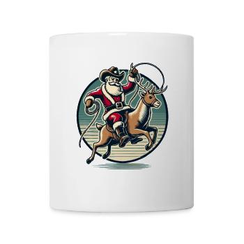 Cowboy Santa Claus Rodeo Ride with Reindeer - Mug - white - Front