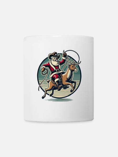 Cowboy Weihnachtsmann Rodeo Ritt mit Rentier - Tasse - Weiß
