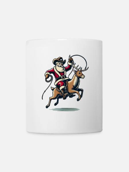 Cowboy Weihnachtsmann Rodeo auf Rentier - Tasse - Weiß