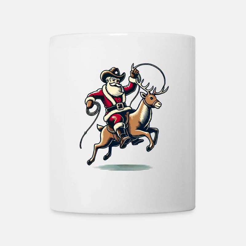 Cowboy Weihnachtsmann Rodeo auf Rentier - Tasse - Weiß