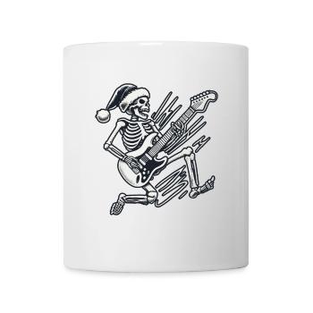 Skeleton With Santa Hat Rocks Guitar - Mug - white - Front