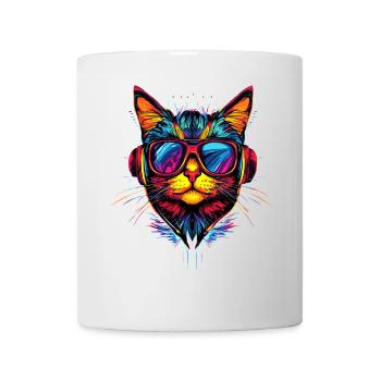 Katze Sonnenbrille Kopfhörer Musik Bunt DJ Katzen - Tasse - Weiß - Vorne