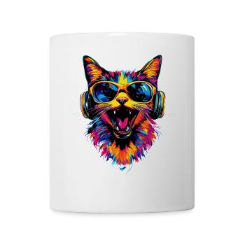 Katze Sonnenbrille Kopfhörer Musik Bunt DJ Katzen - Tasse - Weiß - Vorne