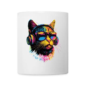 Katze Sonnenbrille Kopfhörer Musik Bunt DJ Katzen - Tasse - Weiß - Vorne