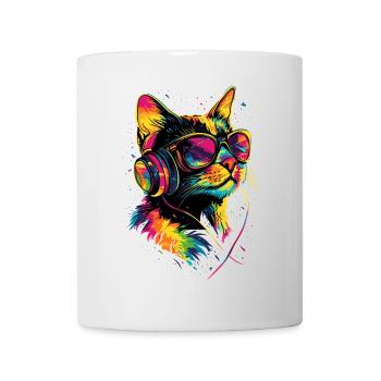 Katze Sonnenbrille Kopfhörer Musik Bunt DJ Katzen - Tasse - Weiß - Vorne