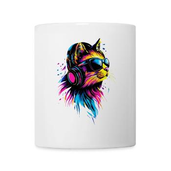 Katze Sonnenbrille Kopfhörer Musik Bunt DJ Katzen - Tasse - Weiß - Vorne