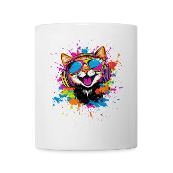 Katze Sonnenbrille Kopfhörer Musik Bunt DJ Katzen - Tasse - Weiß - Vorne
