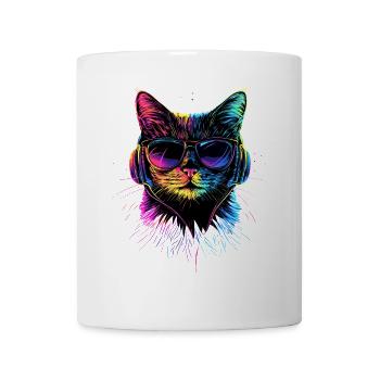 Katze Sonnenbrille Kopfhörer Musik Bunt DJ Katzen - Tasse - Weiß - Vorne