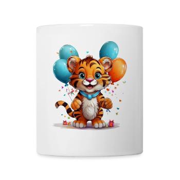 Niedlicher Tiger mit Luftballons zum Geburtstag - Tasse - Weiß - Vorne