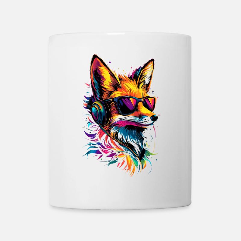 Fuchs DJ Kopfhörer Bunt Regenbogen Musik Füchse - Tasse - Weiß