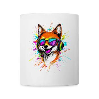 Fuchs DJ Kopfhörer Bunt Regenbogen Musik Füchse - Tasse - Weiß - Vorne