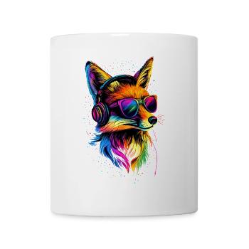 Fuchs DJ Kopfhörer Bunt Regenbogen Musik Füchse - Tasse - Weiß - Vorne