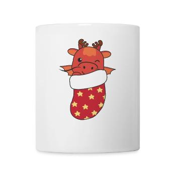 Süße Drachen in Weihnachtssocke zu Weihnachten - Tasse - Weiß - Vorne