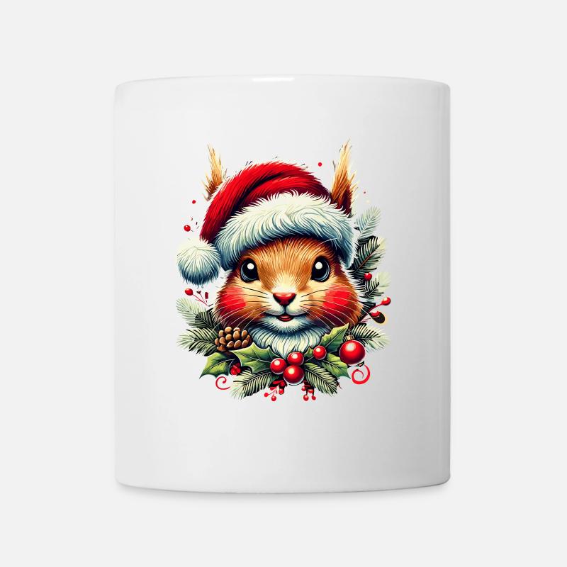 Écureuil de Noël avec chapeau de Noël - Mug blanc - blanc