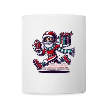 Père Noël jouant au football avec cadeau - Mug blanc - blanc - Devant