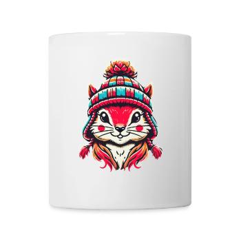 Cheerful squirrel with winter hat - Mug - white - Front