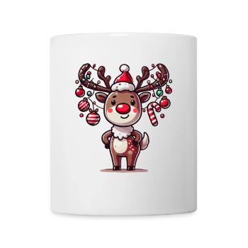 Happy Reindeer with Christmas Baubles - Mug - white - Front