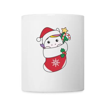 Süße Einhörner in Weihnachtssocke zu Weihnachten - Tasse - Weiß - Vorne