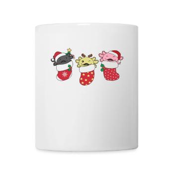 Süße Axolotls in Weihnachtssocke zu Weihnachten - Tasse - Weiß - Vorne