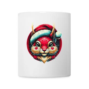 Écureuil joyeux avec un chapeau de Père Noël - Mug blanc - blanc - Devant