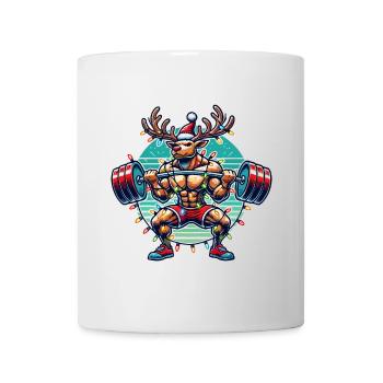 Weihnachtlicher Bodybuilder Rentier Muskelpower - Tasse - Weiß - Vorne