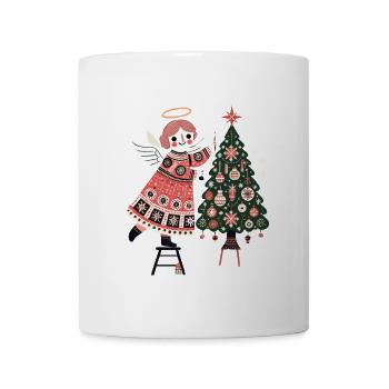 Angel decorates Christmas tree in vintage - Mug - white - Front