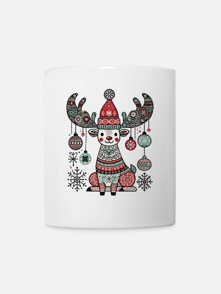 Fröhlicher Rentierzauber Mit Weihnachtskugeln - Tasse - Weiß