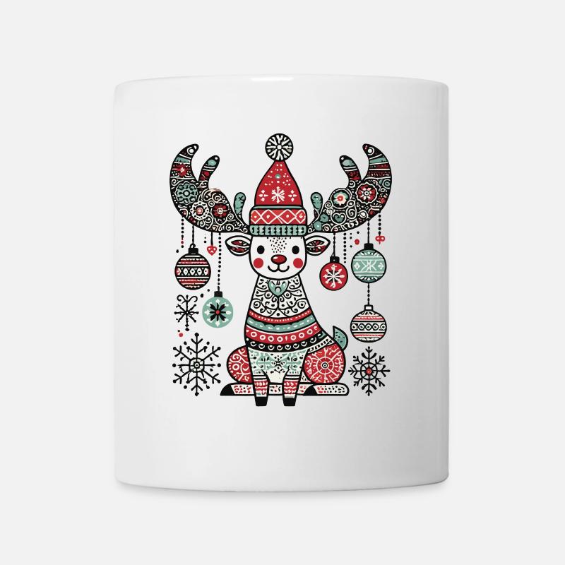 Fröhlicher Rentierzauber Mit Weihnachtskugeln - Tasse - Weiß