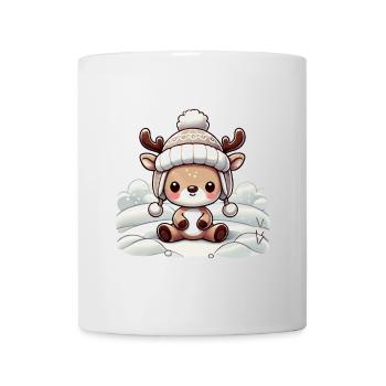 Vintage Weihnachten Rentier Design Mit Schnee - Tasse - Weiß - Vorne