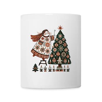Engel Mit Weihnachtsbaum Und Kerzen Vintage - Tasse - Weiß - Vorne