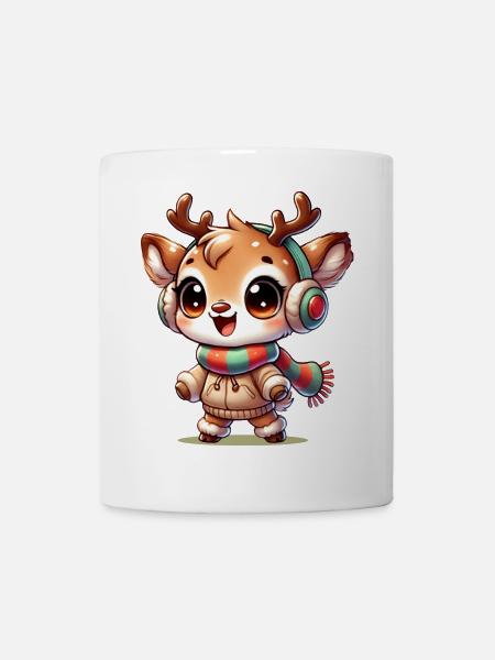Süßes Rentier mit winterlichem Look mit Kopfhörer - Tasse - Weiß