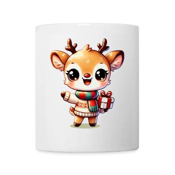 Rentier mit buntem Schal – Weihnachtlicher Charme - Tasse - Weiß - Vorne