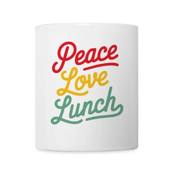Frieden, Liebe, Mittagessen, Kantine, Cafeteria, Humor - Tasse - Weiß - Vorne