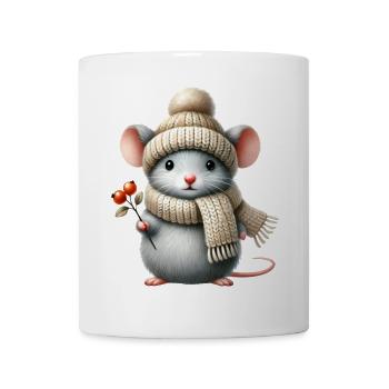 süße Maus mit einer warmen Strickmütze und Schal - Tasse - Weiß - Vorne