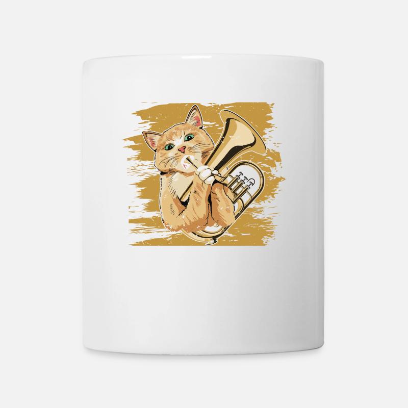 Euphonium Spielende Katze Im Retro-Stil - Tasse - Weiß