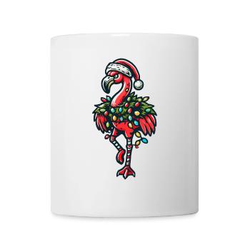 Lustiger Weihnachtlicher Flamingo Mit Dekoration - Tasse - Weiß - Vorne