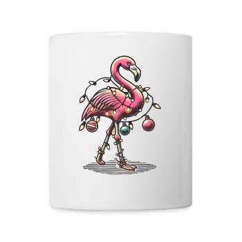 Flamant rose de Noël drôle avec des guirlandes lumineuses - Mug blanc - blanc - Devant