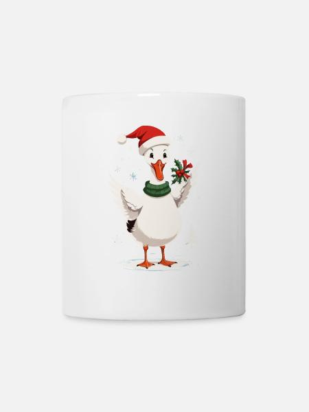 Weihnachtliche Ente Mit Weihnachtsmütze - Tasse - Weiß