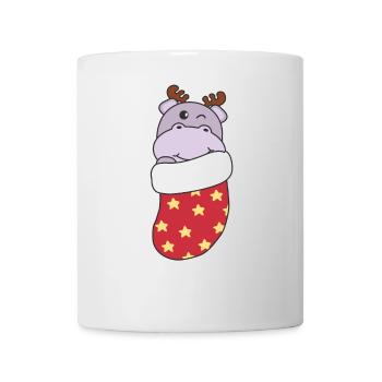 Süße Hippo in Weihnachtssocke zu Weihnachten Hippo - Tasse - Weiß - Vorne