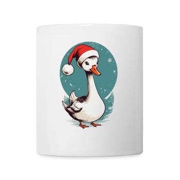 Festliche Ente mit Weihnachtsmütze - Tasse - Weiß - Vorne